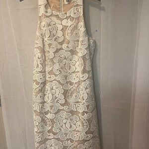 Eliza J Cream Lace Maxi Dress with Nude UnderlayEliza J. lace Dress